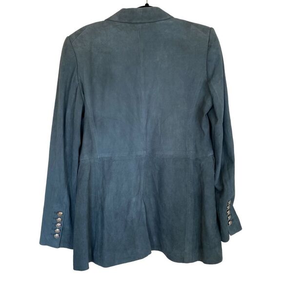 VERONICA BEARD Long and Lean Lamb Leather Blazer Jacket Size 10 Blue Suede - Picture 5 of 13